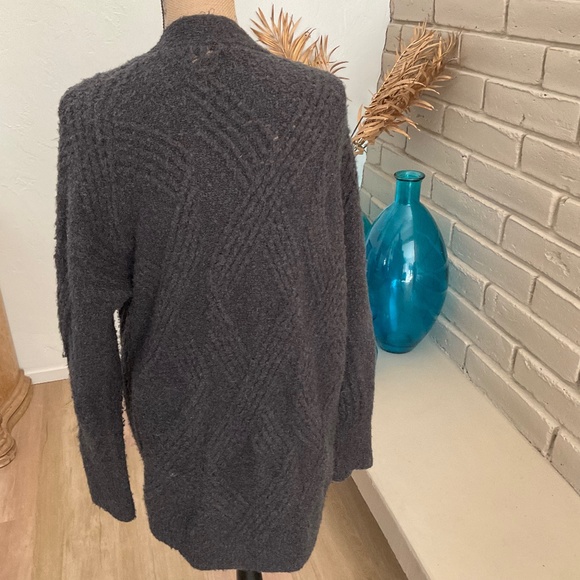 Anthropologie Moth Cardigan Cable Wool Alpaca Textured fisherman Sweater Gray M - Picture 7 of 14